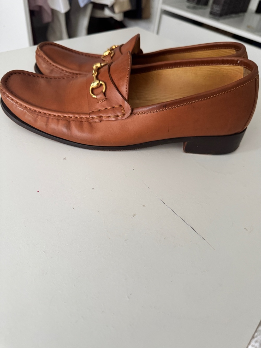 Frolic Tan Leather loafers with gold horsebit hardware